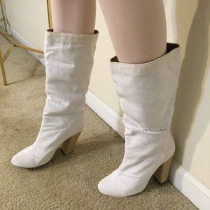 WHITE MID CALF COWGIRL BOOTS FOR SUMMER
